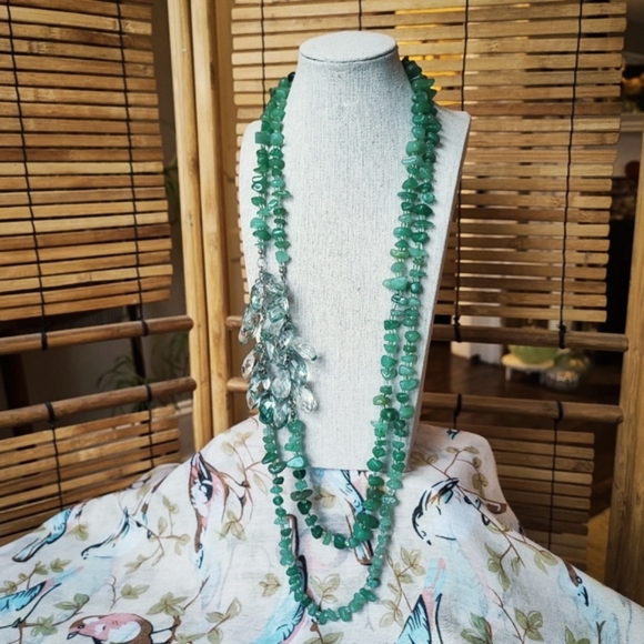Adventurine Semi Precious Stone Oversized Faceted Acrylic LOFT Dual Necklace - Picture 1 of 14